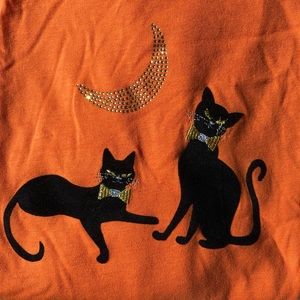 Orange black cat long sleeve T shirt - size Medium